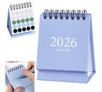 2026 Small Desktop Calendar, Mini Flip Academic Planner with Metal Ring for Home Office School, Compact UK Design (Blue)