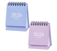 2026 Small Desktop Calendar, Mini Flip Academic Planner with Metal Ring for Home Office School, Compact UK Design (Purple+Blue)