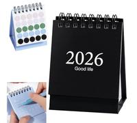 2026 Small Desktop Calendar, Mini Flip Academic Planner with Metal Ring for Home Office School, Compact UK Design (Black)