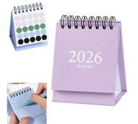 2026 Small Desktop Calendar, Mini Flip Academic Planner with Metal Ring for Home Office School, Compact UK Design (Purple)