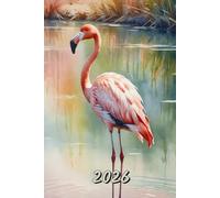 2026: Small Monthly Calendar Planner - Watercolor Flamingo Bird In Water