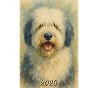 2026: Small Monthly Calendar Planner - Watercolor Old English Sheepdog