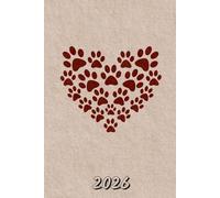 2026: Small Monthly Calendar Planner - Watercolor Pawprint Heart Dog