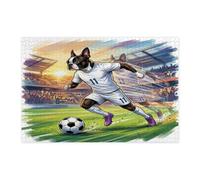 2026 Soccer Boston Terrier Dog Jigsaw Puzzles for Adults 1000 Piece, Match Day Puppy Dribble Past Wooden Puzzles, Sport Printed Decor for Entertainment Creative