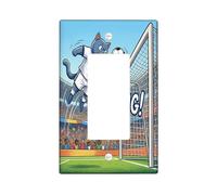 2026 Soccer British Shorthair Cat Decorative Light Switch Cover Wall Plate 1 Gang Single Rocker, Kitten Jumping Header Shot Electrical Switchplate for Room, Sport Switchcover Switchplate