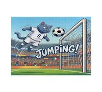 2026 Soccer British Shorthair Cat Jigsaw Puzzles for Adults 500 Piece, Kitten Jumping Header Shot Wooden Printed Puzzles, Sport Pattern Decorations for Entertainment Party