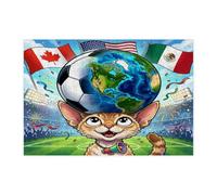 2026 Soccer Devon Rex Cat Jigsaw Puzzles for Adults 300 Piece, Match Day Celebrate Kitten Wooden Printed Puzzles, Sport Pattern Decor for Home Entertainment