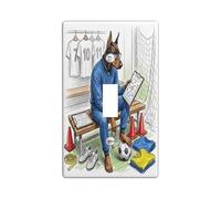 2026 Soccer Doberman Dog Decorative Light Switch Cover Plate 1 Gang Single Toggle, Ready for Match Puppy Coach Electrical Switchplate, Sport Print Electrical Faceplate for Room