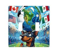 2026 Soccer Doberman Dog Decorative Light Switch Cover Plate 2 Gang Double Toggle, Match Day Celebrate Puppy Electrical Switchplate, Sport Pattern Electrical Faceplate for Room