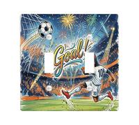 2026 Soccer Doberman Dog Decorative Light Switch Cover Plate 2 Gang Double Toggle, Match Day Puppy Shoot Goal Electrical Switchplate, Sport Electrical Faceplate for Bedroom Room