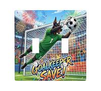 2026 Soccer Doberman Dog Decorative Light Switch Cover Plate 2 Gang Double Toggle, Match Puppy Goalkeeper Save Electrical Switchplate for Room, Sport Switchcover Switchplate