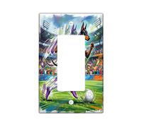 2026 Soccer Doberman Dog Decorative Light Switch Cover Wall Plate 1 Gang Single Rocker, Match Day Puppy Dribble Past Electrical Switchplate, Sport Print Electrical Faceplate