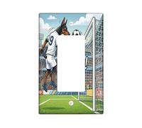 2026 Soccer Doberman Dog Decorative Light Switch Cover Wall Plate 1 Gang Single Rocker, Puppy Jumping Header Shot Electrical Switchplate for Room, Sport Switchcover Switchplate