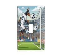 2026 Soccer Doberman Dog Decorative Light Switch Cover Wall Plate 1 Gang Single Toggle, Puppy Jumping Header Shot Electrical Switchplate for Room, Sport Switchcover Switchplate