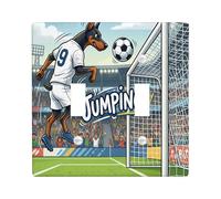 2026 Soccer Doberman Dog Decorative Light Switch Cover Wall Plate 2 Gang Double Toggle, Puppy Jumping Header Shot Electrical Switchplate for Room, Sport Switchcover Switchplate