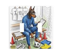 2026 Soccer Doberman Dog Decorative Light Switch Cover Wall Plate 2 Gang Double Toggle, Ready for Match Puppy Coach Electrical Switchplate, Sport Print Electrical Faceplate for Room