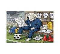 2026 Soccer Great Pyrenees Dog Jigsaw Puzzles for Adults 1000 Piece, Ready for Match Puppy Coach Wooden Puzzles, Sport Pattern Decor for Home Entertainment