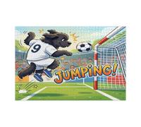 2026 Soccer Newfoundland Dog Jigsaw Puzzles for Adults 1000 Piece, Puppy Jumping Header Shot Wooden Printed Puzzles, Sport Pattern Decorations for Entertainment Party