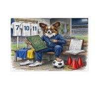 2026 Soccer Papillon Dog Jigsaw Puzzles for Adults 300 Piece, Ready for Match Puppy Coach Wooden Puzzles, Sport Pattern Decor for Home Entertainment