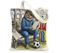 2026 Soccer Persian Cat Canvas Tote Bag for Shopping 13x15, Ready for Match Kitten Coach Reusable Grocery Print Pattern Bag for Women, Sport Beach Aesthetic Painting Gift Decor