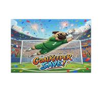 2026 Soccer Pug Dog Jigsaw Puzzles for Adults 1000 Piece, Match Puppy Goalkeeper Save Wooden Printed Puzzles, Sport Pattern Decorations for Home Entertainment