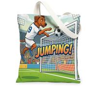 2026 Soccer Rhodesian Ridgeback Dog Canvas Tote Bag for Shopping 13x15, Puppy Jumping Header Shot Reusable Grocery Print Bag for Women, Sport Aesthetic Painting Gift Decor