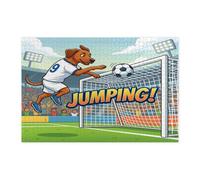 2026 Soccer Rhodesian Ridgeback Dog Jigsaw Puzzles for Adults 1000 Piece, Puppy Jumping Header Shot Wooden Printed Puzzles, Sport Pattern Decorations for Entertainment Party