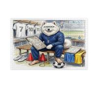 2026 Soccer Samoyeds Dog Jigsaw Puzzles for Adults 1000 Piece, Ready for Match Puppy Coach Wooden Puzzles, Sport Pattern Decor for Home Entertainment