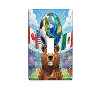 2026 Soccer Season Bear Decorative Light Switch Cover Plate 1 Gang Single Toggle, Match Day Celebrate Wild Animal Electrical Switchplate, Sport Pattern Electrical Faceplate for Room