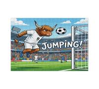 2026 Soccer Season Highland Cow Jigsaw Puzzles for Adults 300 Piece, Match Animal Goalkeeper Save Wooden Printed Puzzles, Sport Pattern Decorations for Home Entertainment
