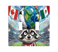 2026 Soccer Season Raccoon Decorative Light Switch Cover Plate 2 Gang Double Toggle, Match Day Celebrate Animal Electrical Switchplate, Sport Pattern Electrical Faceplate for Room