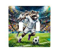 2026 Soccer Season Raccoon Decorative Light Switch Cover Wall Plate 2 Gang Double Toggle, Match Day Animal Dribble Past Electrical Switchplate, Sport Print Electrical Faceplate