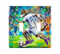 2026 Soccer Season Wolf Decorative Light Switch Cover Wall Plate 2 Gang Double Toggle, Match Day Wild Animal Dribble Past Electrical Switchplate, Sport Print Electrical Faceplate