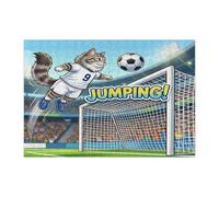 2026 Soccer Siberian Cat Jigsaw Puzzles for Adults 300 Piece, Kitten Jumping Header Shot Wooden Printed Puzzles, Sport Pattern Decorations for Entertainment Party