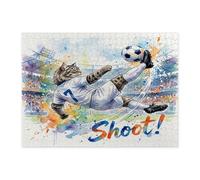 2026 Soccer Siberian Cat Jigsaw Puzzles for Adults 500 Piece, Match Day Kitten Volley Shoot Wooden Puzzles, Sport Printed Decorations for Entertainment Party