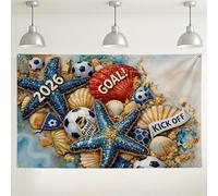 2026 Soccer Starfish Wall Backdrop, Ocean Theme Decorative Photography Background, Blue Beach Party Decor for Events, Summer Celebration Supplies 71x43 Inch