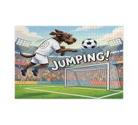 2026 Soccer Wirehaired Pointer Dog Jigsaw Puzzles for Adults 1000 Piece, Puppy Jumping Header Shot Wooden Printed Puzzles, Sport Pattern Decorations for Entertainment Party