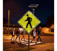 2026 Solar Pedestrian LED Crossing Sign, 23.6" Solar Pedestrian Crossing Sign Reflective Flashing LED Highlight Road Traffic Blinking Street Warning Signs for Road Community School