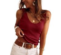 2026 Spring Summer Women's Ribbed Knit Tank Top, Scalloped Edge U-Neck Sleeveless Casual Sweater Vest (Burgundy,M)