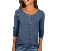 2026 Spring Tops for Women UK Casual 3/4 Sleeve Crewneck Shirts Trendy Button Up Eyelet Henley Shirt Dressy Comfy Loose Fit Blouse Ladies Elegant Lightweight T-Shirts