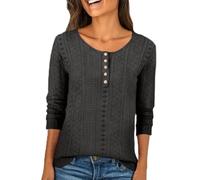 2026 Spring Tops for Women UK Casual 3/4 Sleeve Crewneck Shirts Trendy Button Up Eyelet Henley Shirt Dressy Comfy Loose Fit Blouse Ladies Elegant Lightweight T-Shirts