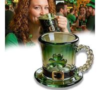 2026 St. Patrick’s Day Leprechaun Hat Glass Mug, Green Gradient Leprechaun Hat Glass Beer Mug with Shamrock & Celtic Knot Handle, Irish Festival Drinkware Gift for Holiday Table Decorations (1)