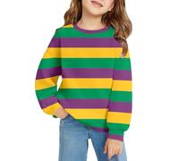 2026 St Patrick's Day Girls Striped Crewneck Sweatshirt Long Sleeve Casual Pullover Top Soft Comfortable Athletic Wear for Kids #B4