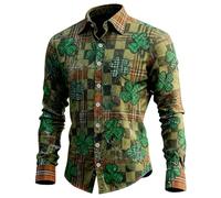 2026 St Patrick's Day Shirt Original Print Button Down Long Sleeve Knot Pattern Comfortable Breathable Fabric - Ideal for Holiday Celebrations, Dark green, XXL