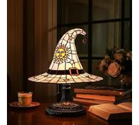2026 Stained Glass Witch Hat Lamp - Handcrafted Retro Resin Witch Lamp, USB Powered Gothic Wizard Hats Night Light, Halloween Home Decor Accent Lamps for Bedroom & Bookshelf (E)