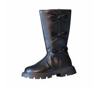 2026 Stylish Girls Fashion Warm Fleece Long Boots British Style Bow Design For Everyone, black, 1 UK