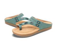2026 Summer Soft Footbed Orthopaedic Summer Sandals Flat Comfortable Leather Flip Flop Slippers Orthopaedic Summer Sandals for Women, Green, 6 UK