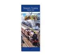 2026 Super Slim Month to View Spiral Bound Hanging Wall Calendar Home Office (Steam Trains)