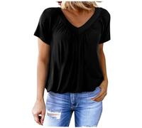 2026 T Shirts for Women UK Summer T-Shirts Short Sleeve V Neck Flowy Loose Top Basic Causal Solid Color Blouses Shirts Tops Black