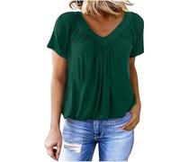 2026 T Shirts for Women UK Summer T-Shirts Short Sleeve V Neck Flowy Loose Top Basic Causal Solid Color Blouses Shirts Tops Green